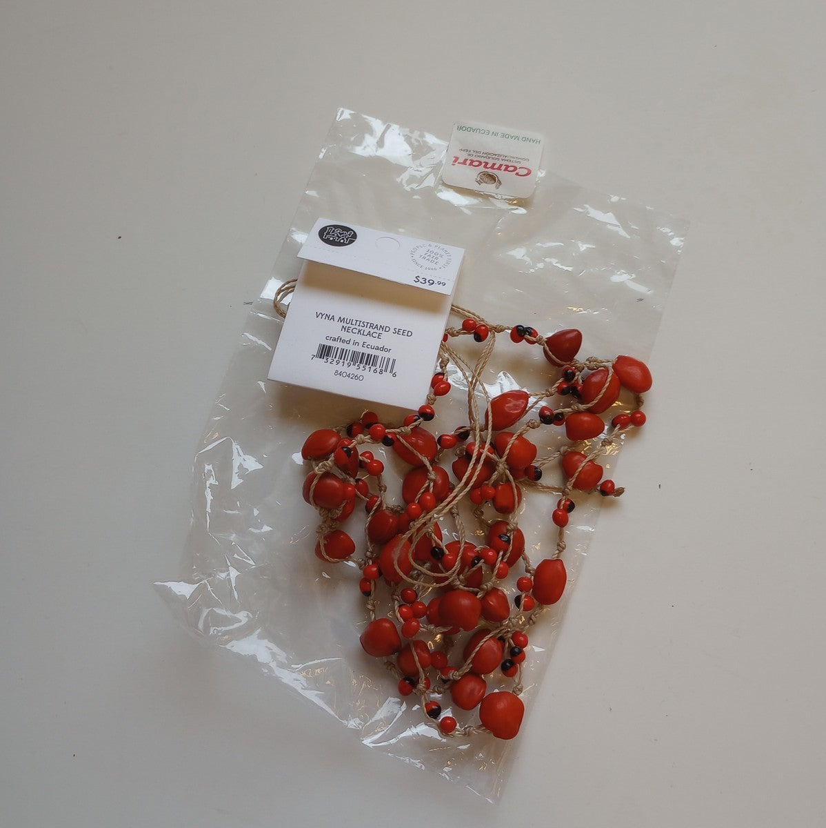 Necklace multistrand seeds/cord adj red/brown