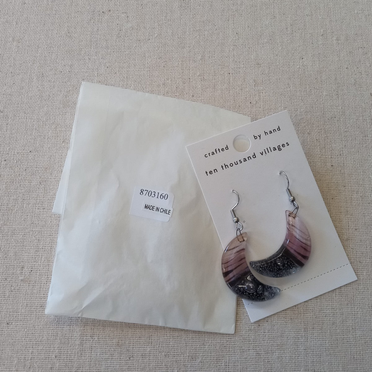 Earrings moon fused glss/steel 2L prpl/pnk/gray