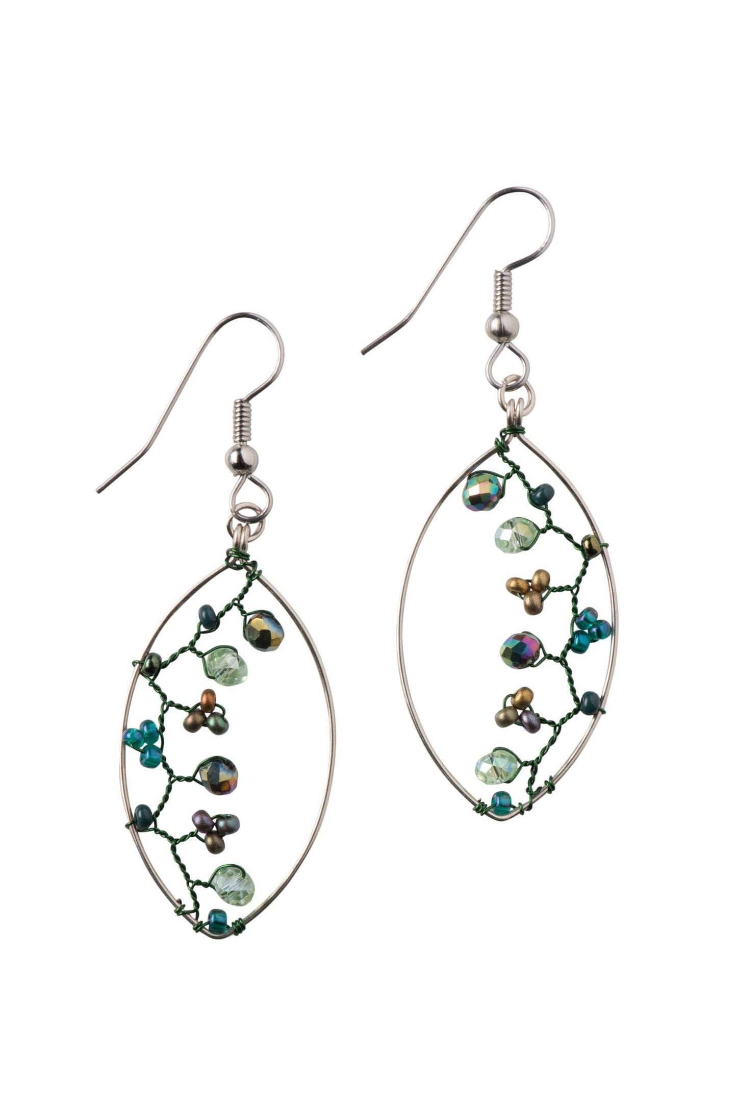 Earrings oval/vine bds/wr 2.25L green