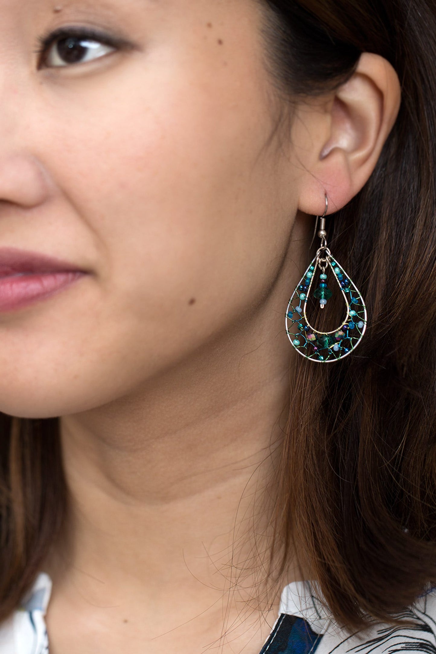 Earrings t-drop bds/wrp wr/glss 2.5L teal