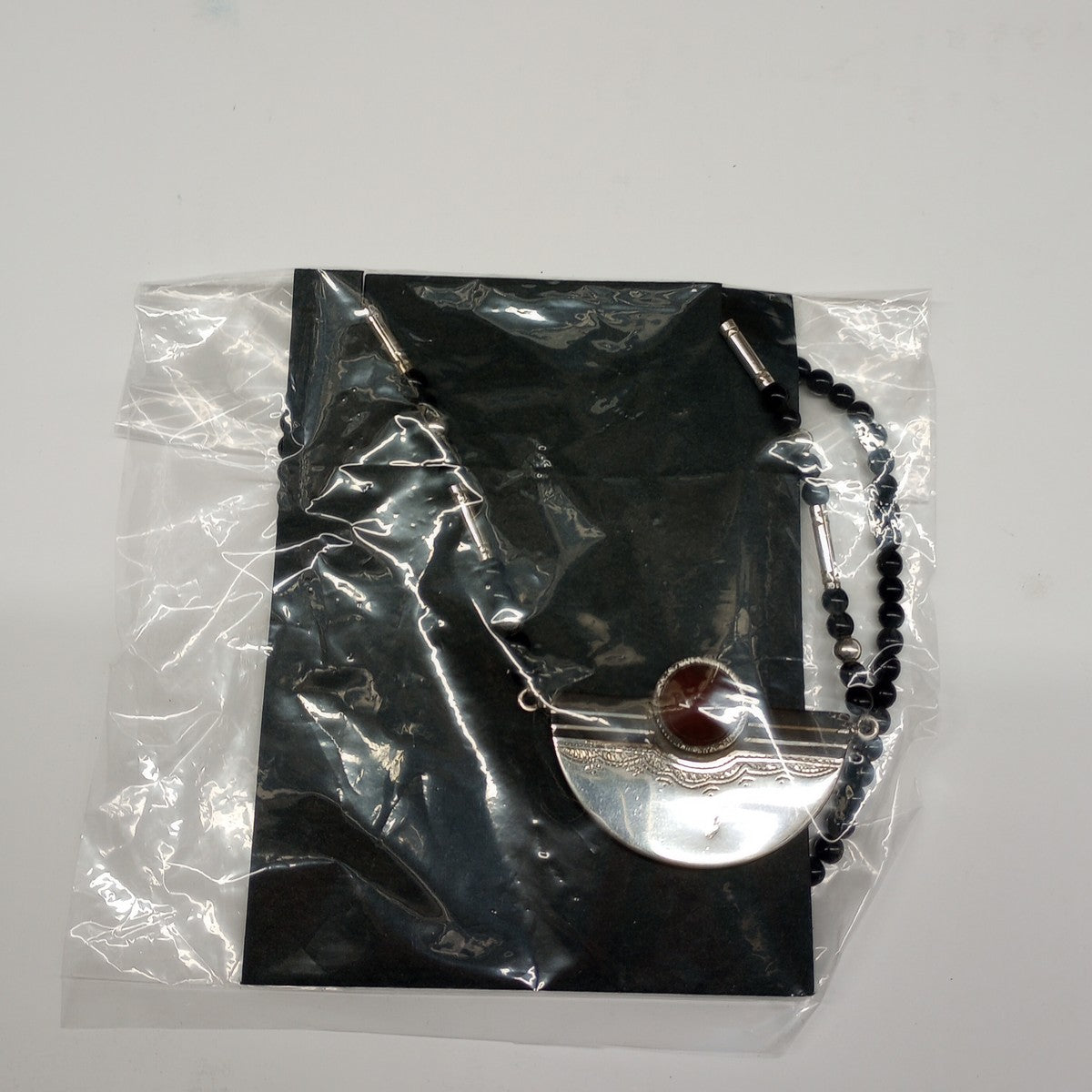 Necklace Tuareg silv/agate/ebony 20L blk/rd/silv