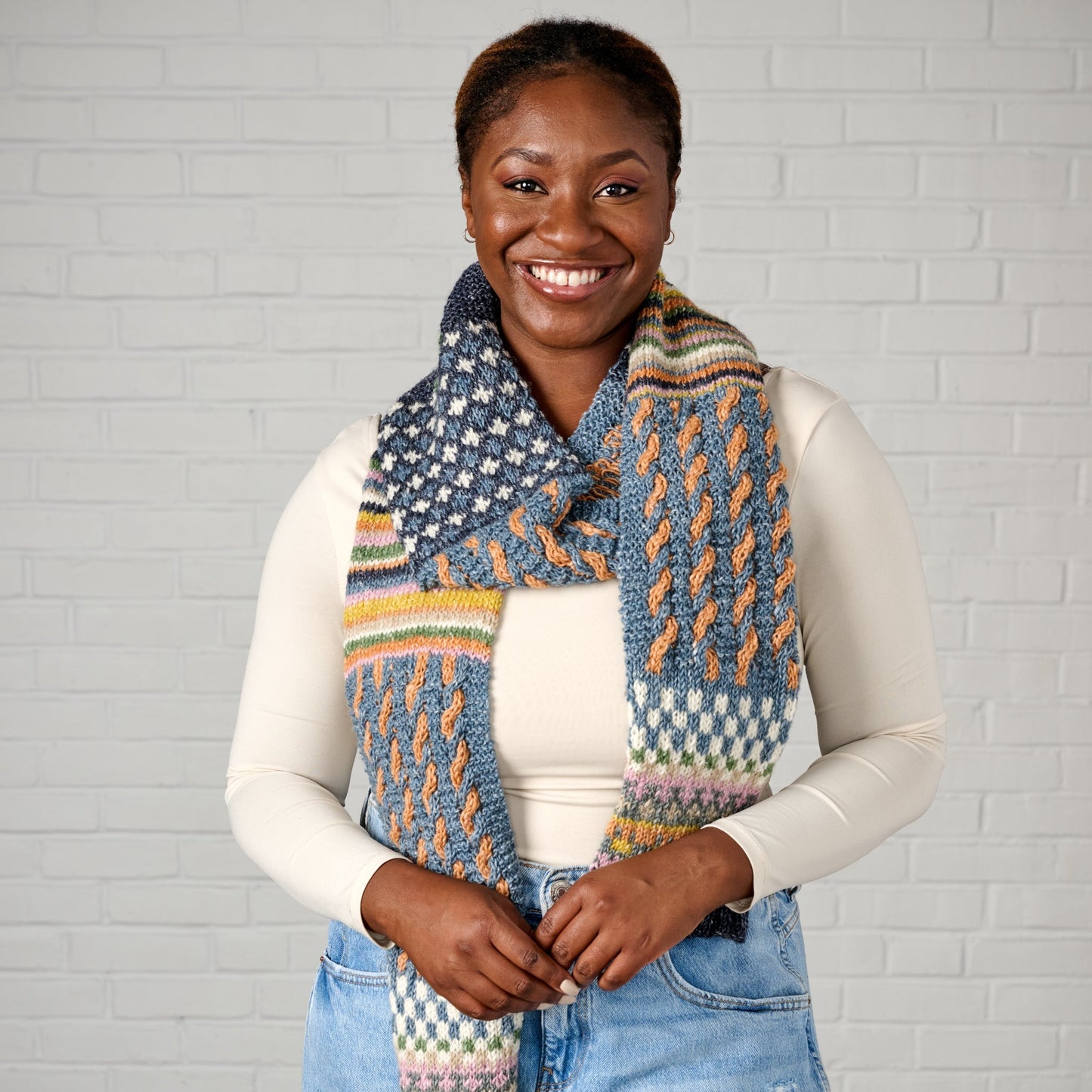 Scarf color blocks wool/banana fiber 84x6.5 multi