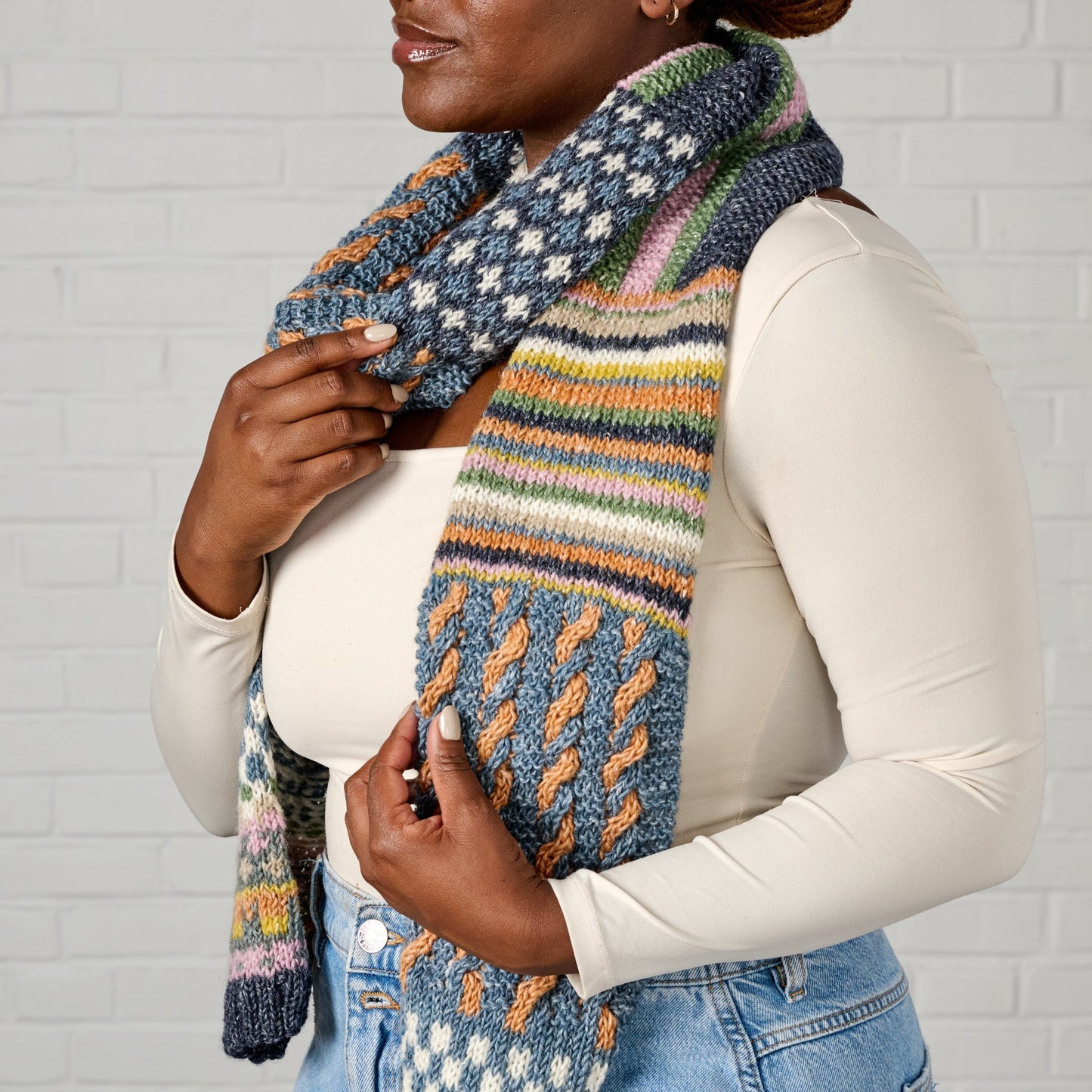 Scarf color blocks wool/banana fiber 84x6.5 multi
