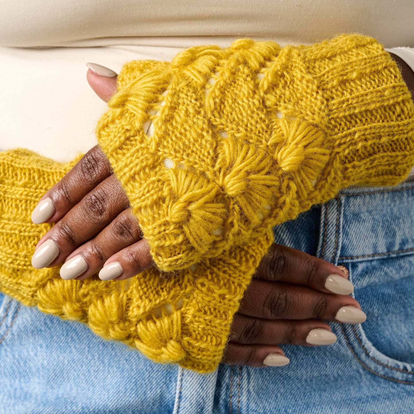 Wrist warmers lined knit wool/polyester 7L gold