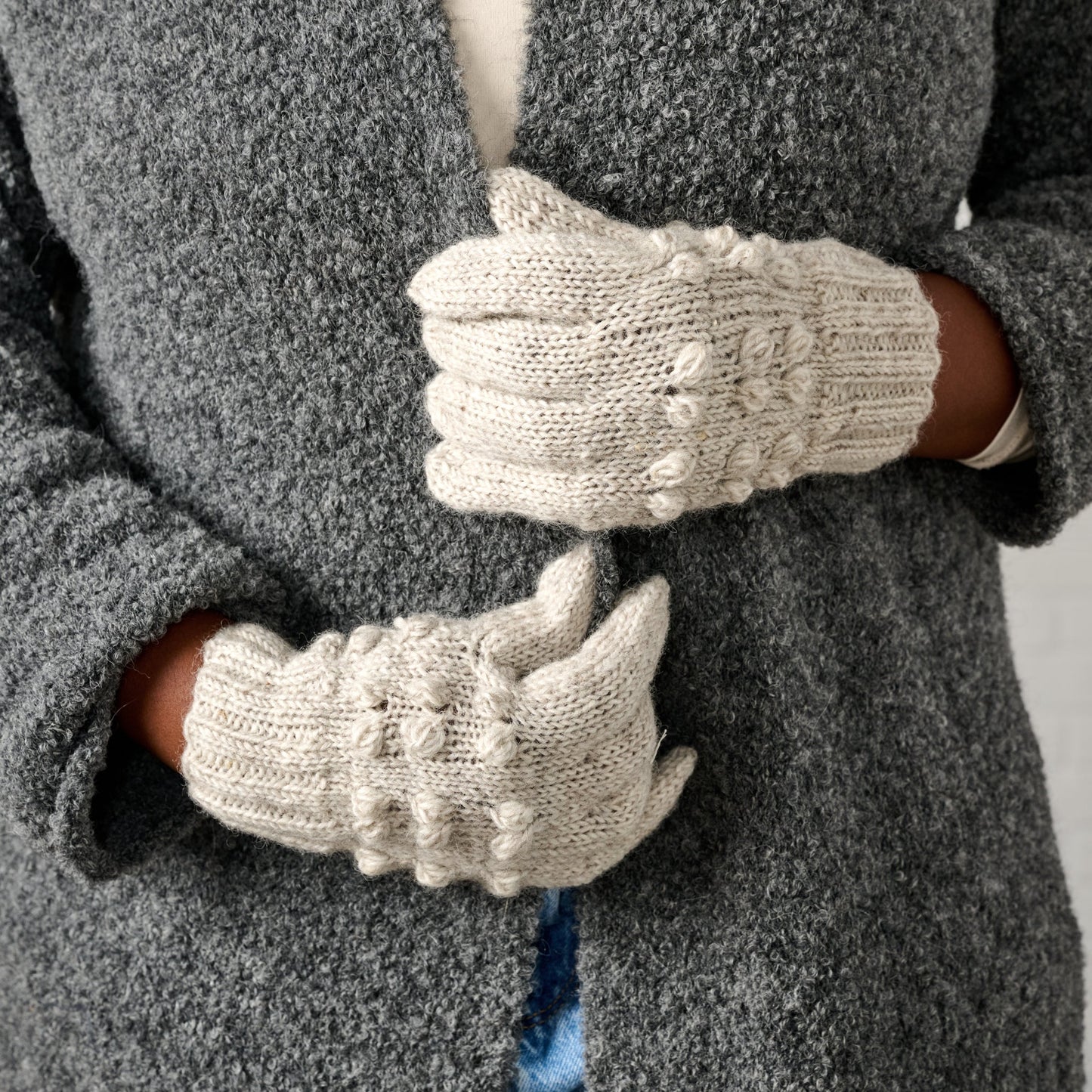 Gloves knobby wool 9L ivory