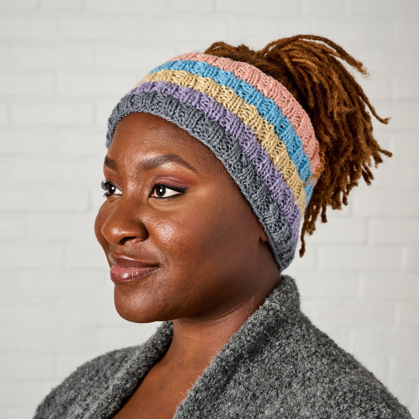 Headband stripes lined wl/polyester 4W med pastels