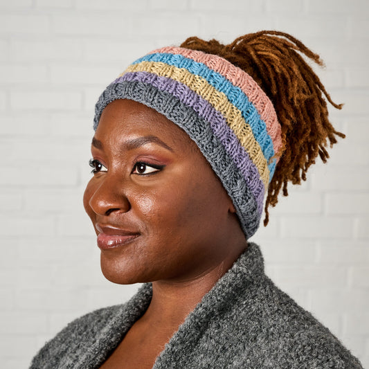 Headband stripes lined wl/polyester 4W med pastels
