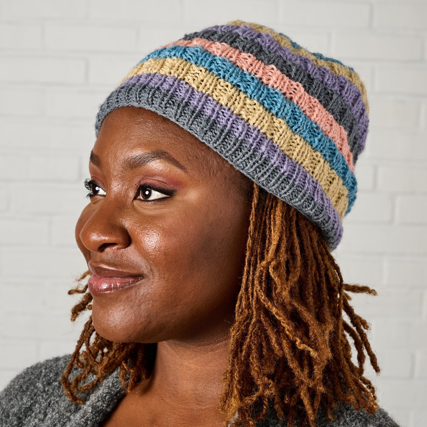 Hat stripes lined wool/polyester 9L med pastels