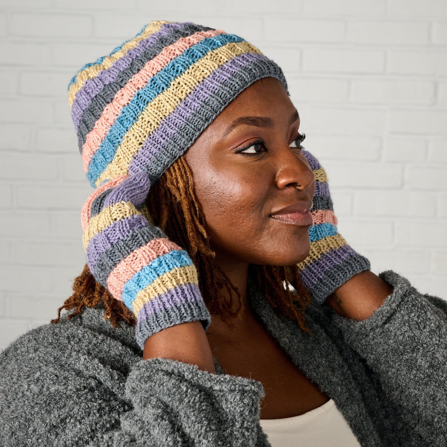 Hat stripes lined wool/polyester 9L med pastels