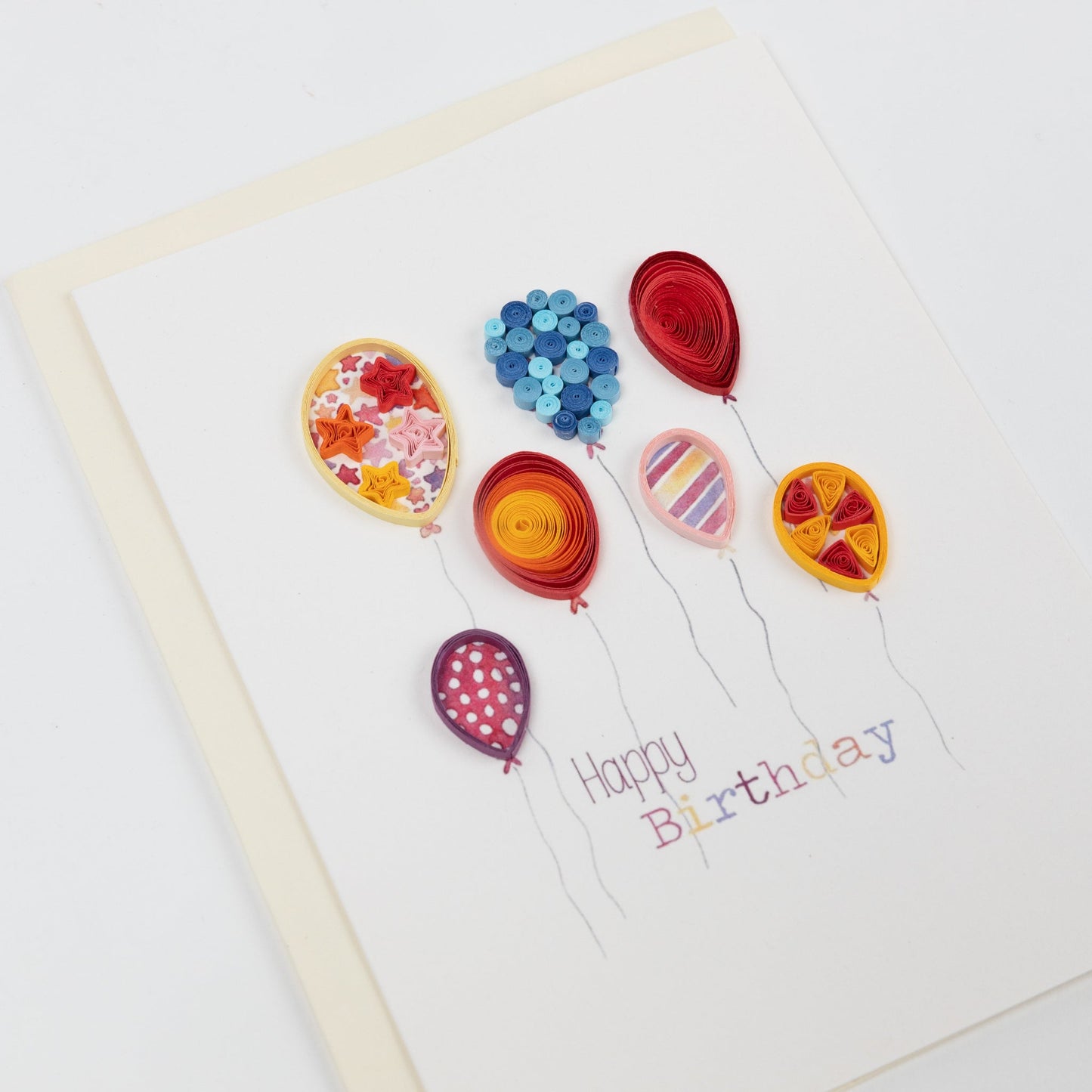 Card quilled birthday ballons M/3 ppr 5x6.5 multi