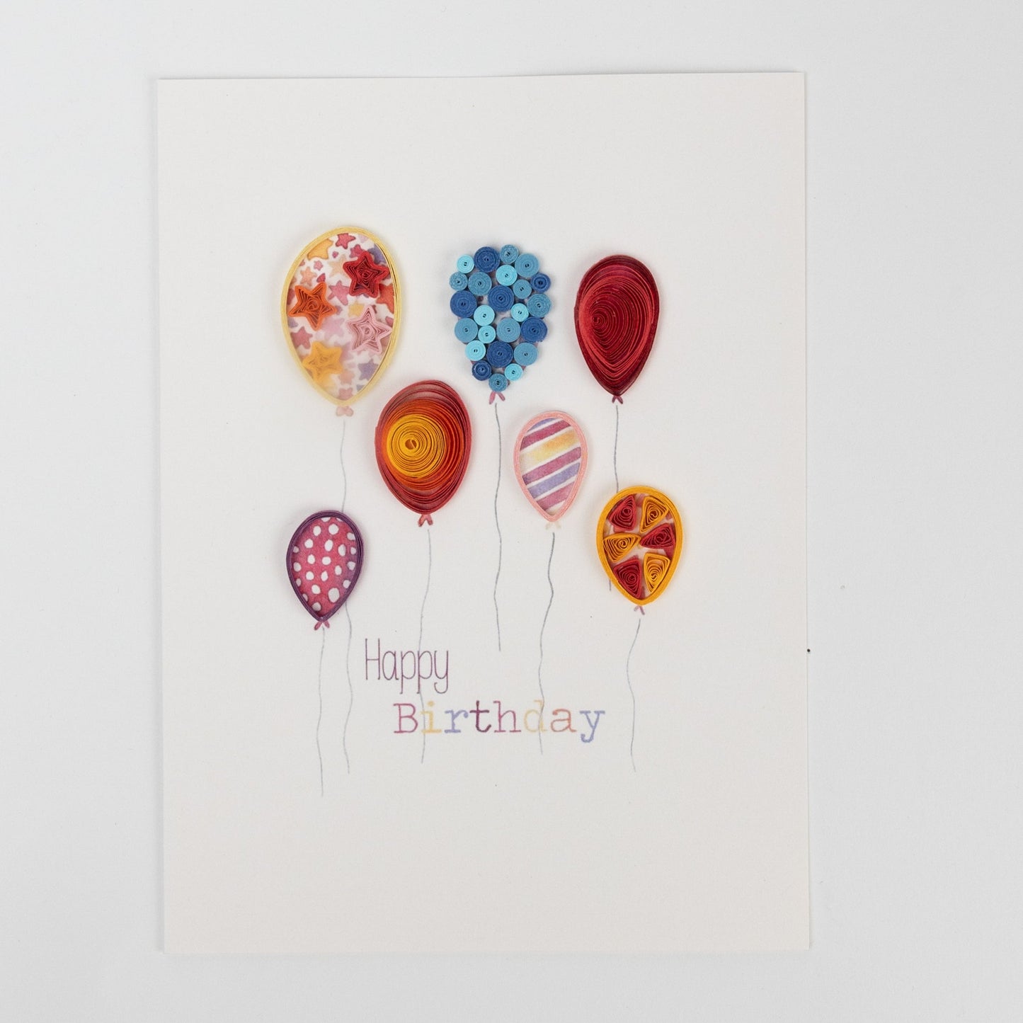 Card quilled birthday ballons M/3 ppr 5x6.5 multi