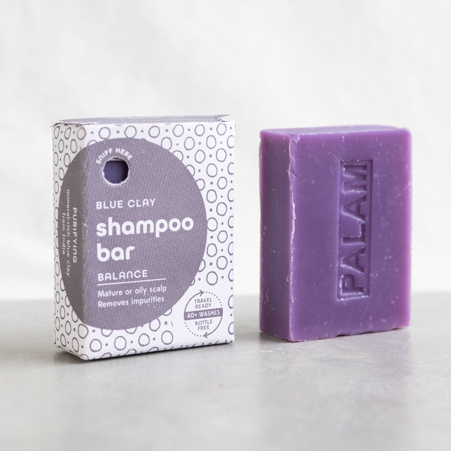 Shampoo bar M/5 blue clay/neem 3.2oz gray/wht