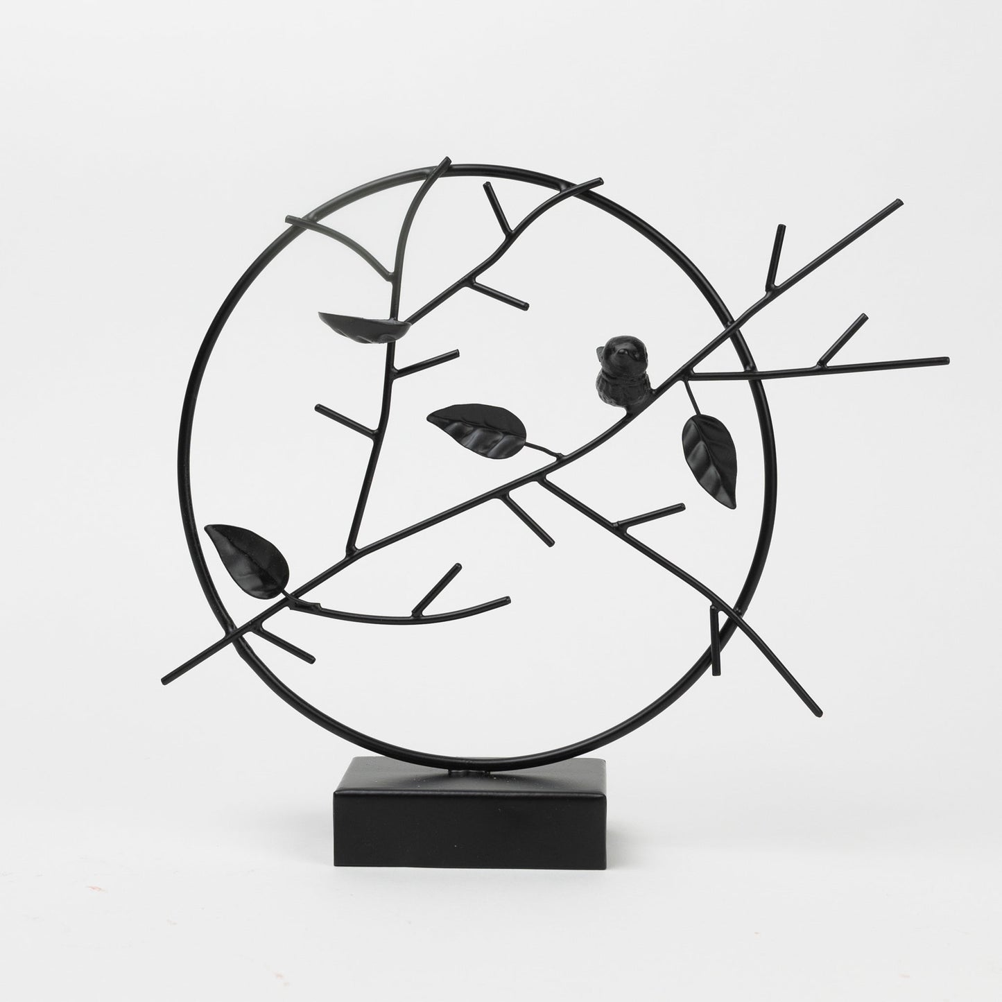 Incense holder rnd bird/branch iron 9.25Dx10H blk