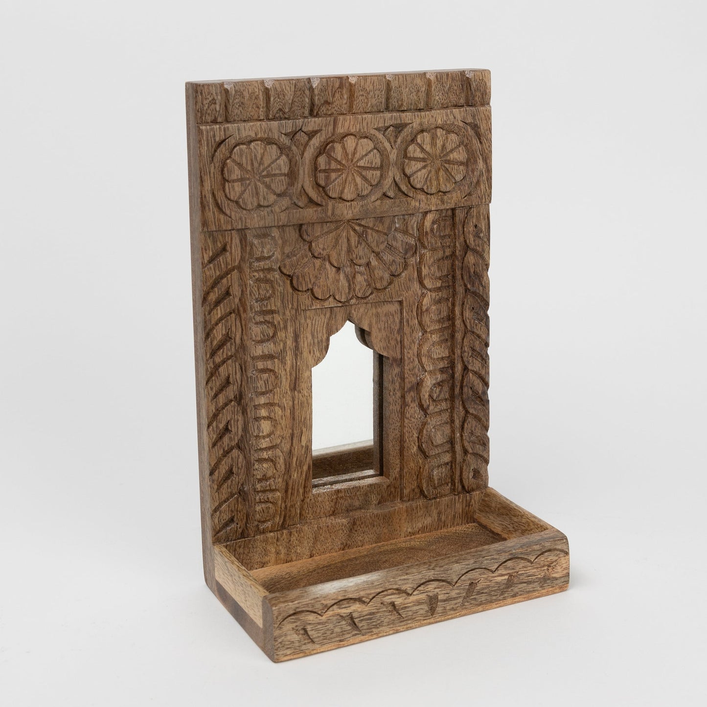 Mirror w/shelf single mango wood 6.5Wx10H nat