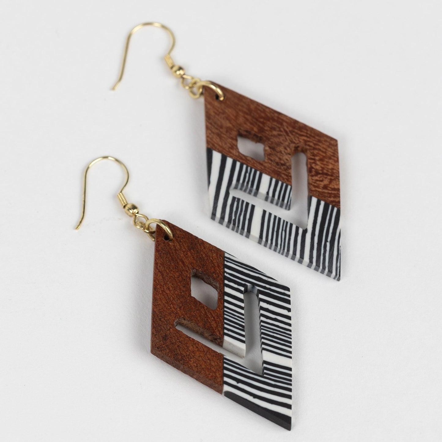 Earrings dangle zbr dmnd br/wd/clay 3.25L brn/wht