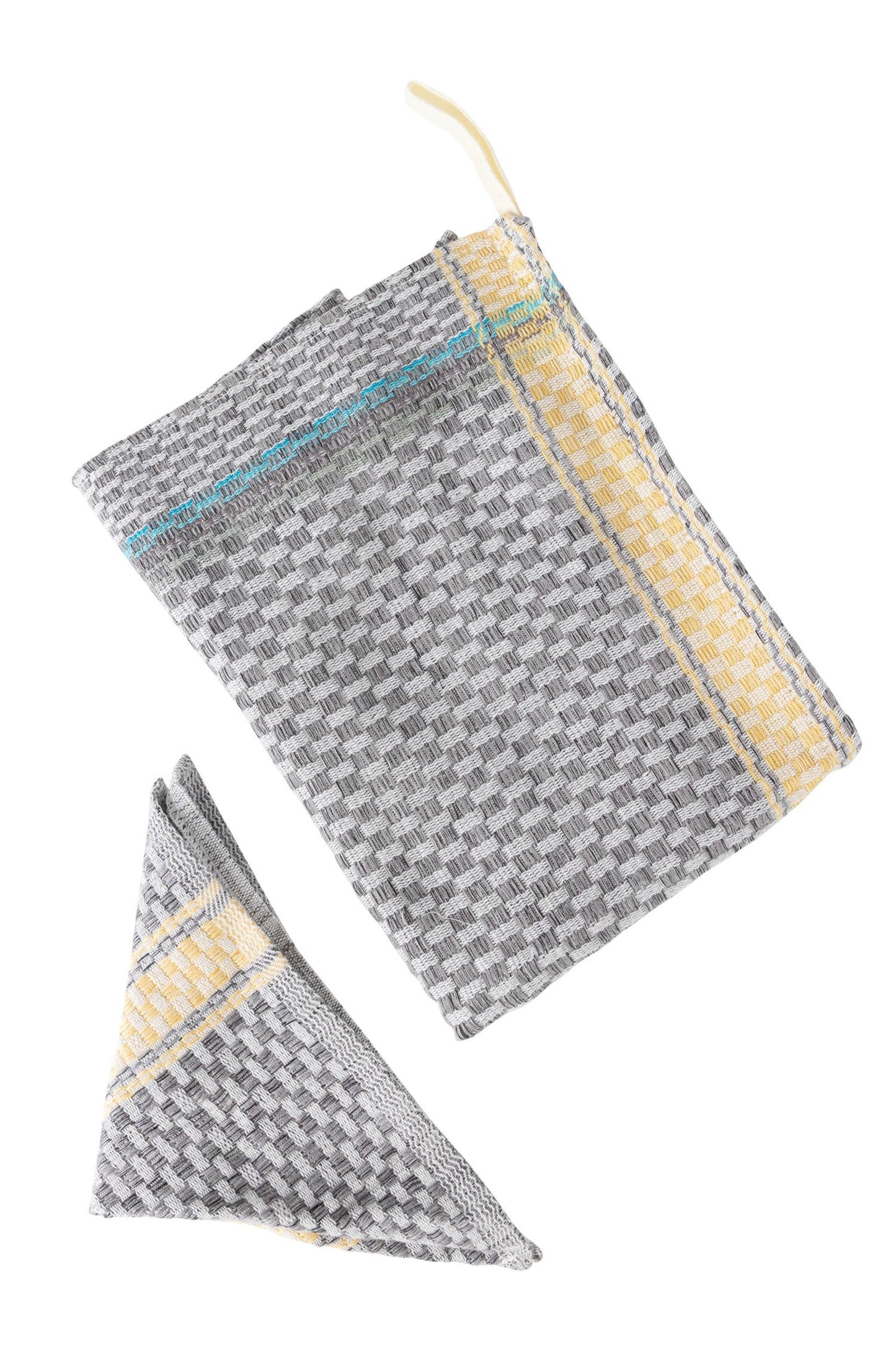 Tea towel/cloth set stripes cttn 24x18/9sq gry/yel