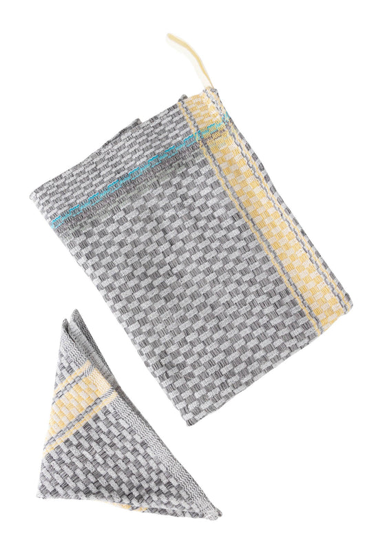 Tea towel/cloth set stripes cttn 24x18/9sq gry/yel