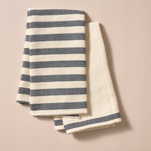 Tea towels s/2 striped cotton 26x19 cream/black