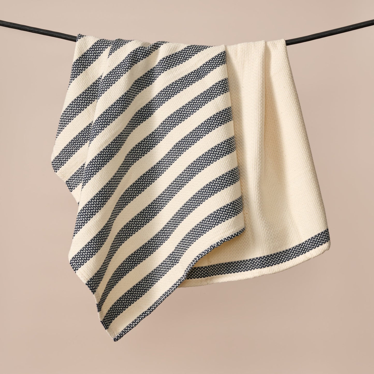 Tea towels s/2 striped cotton 26x19 cream/black