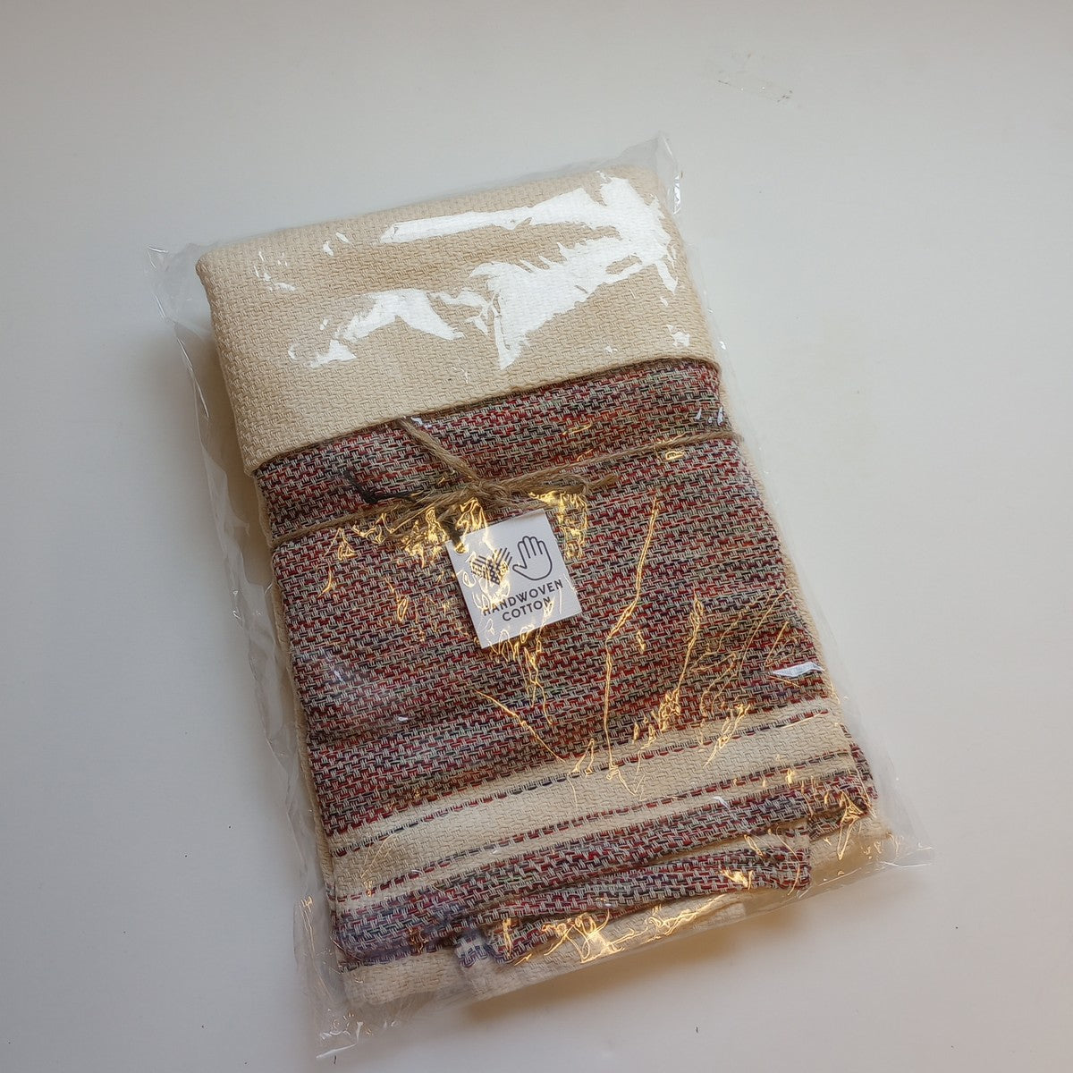 Tea towel s/2 warm multi cotton 26x20 red/cream