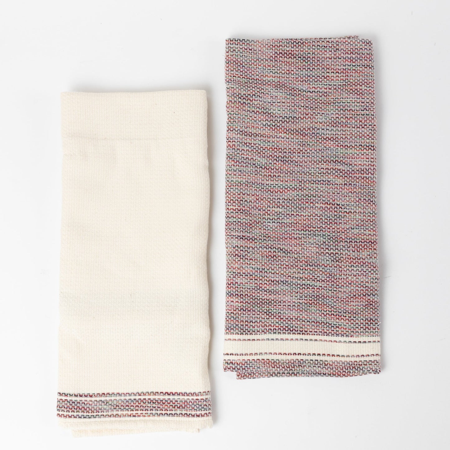 Tea towel s/2 warm multi cotton 26x20 red/cream