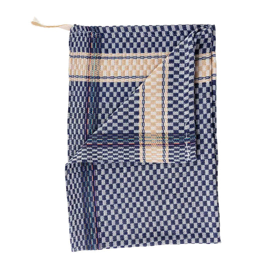 Tea towel checked M/3 cotton 26x17 blue/crm/gray