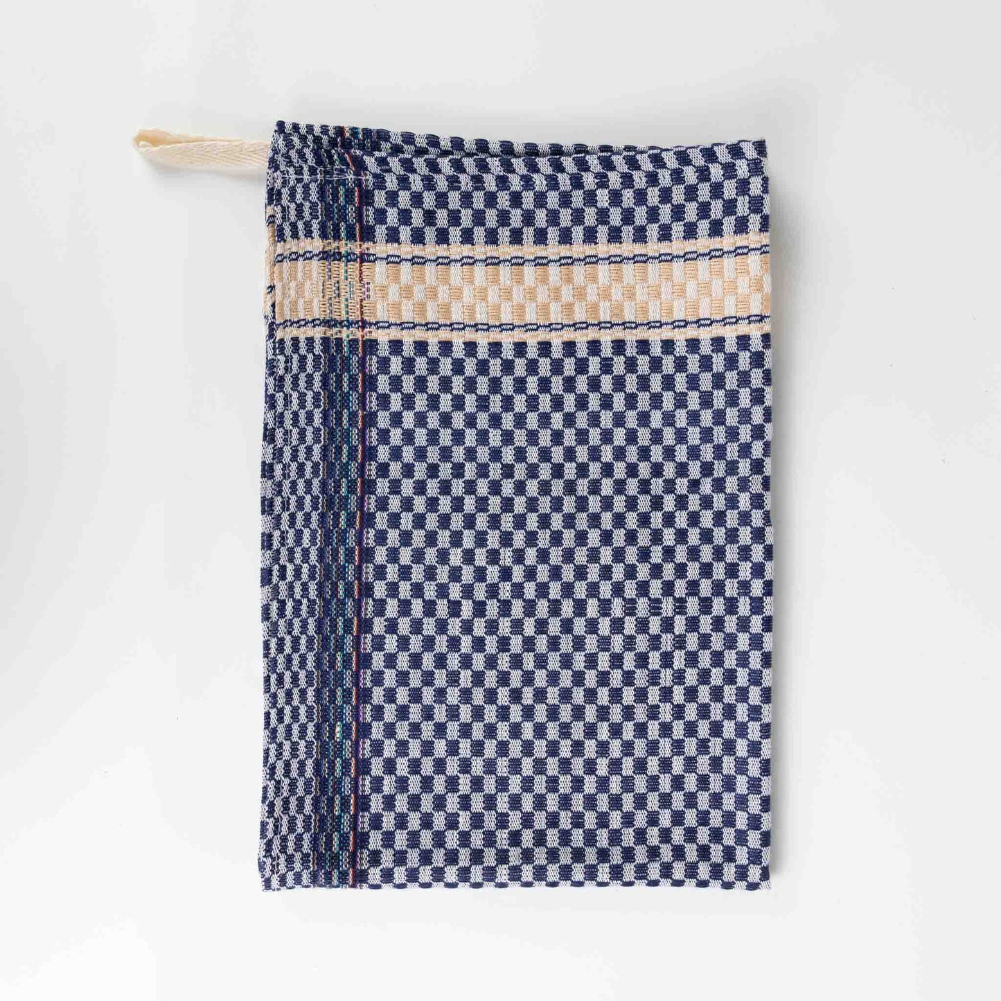 Tea towel checked M/3 cotton 26x17 blue/crm/gray
