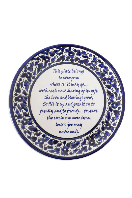 Plate w/sharing poem ceramic 10D navy/white