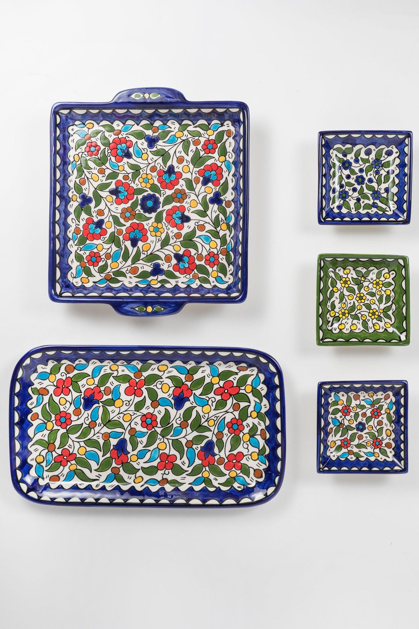 Dish floral hand painted ceramic 4.25sq blue/multi