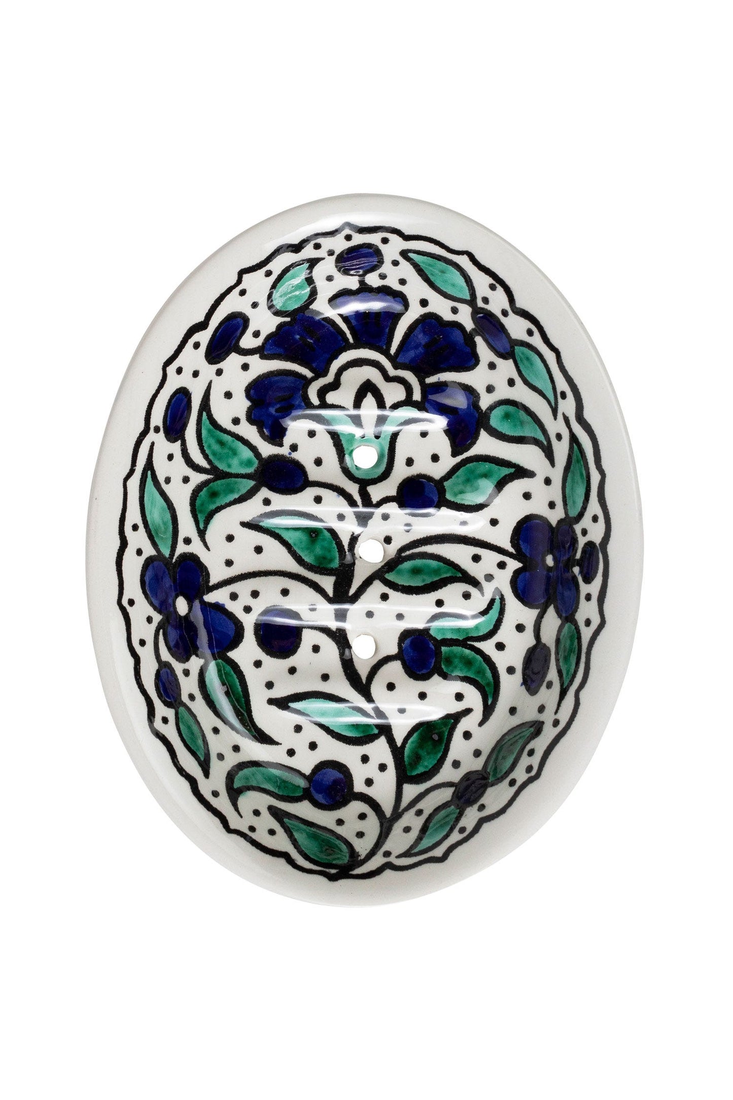 Soap dish oval floral cer 5.5Lx4.5W wht/grn/blu