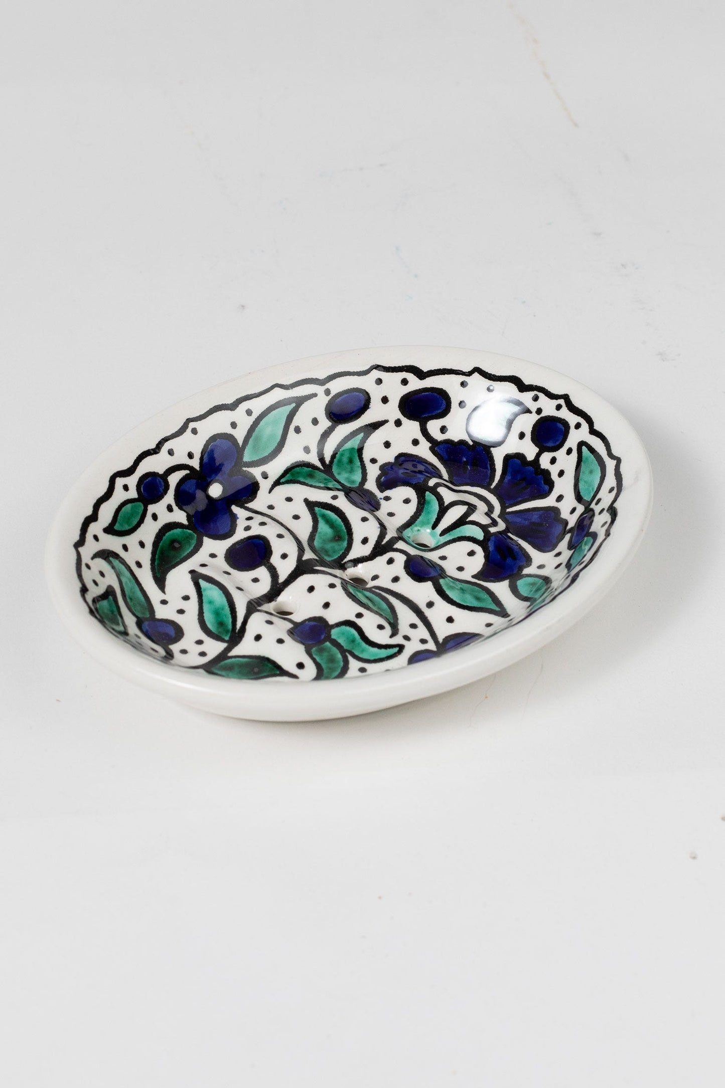 Soap dish oval floral cer 5.5Lx4.5W wht/grn/blu