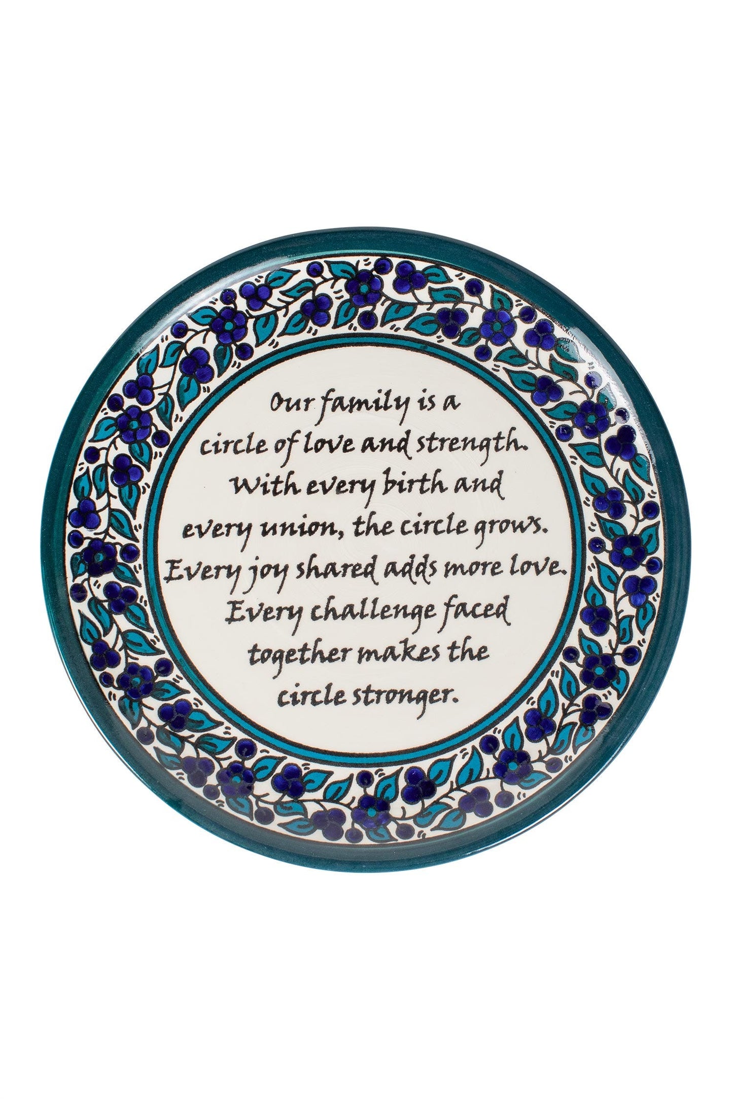 Plate family poem ceramic 10D green/navy/white
