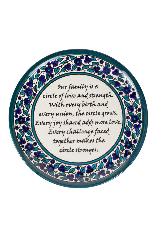 Plate family poem ceramic 10D green/navy/white