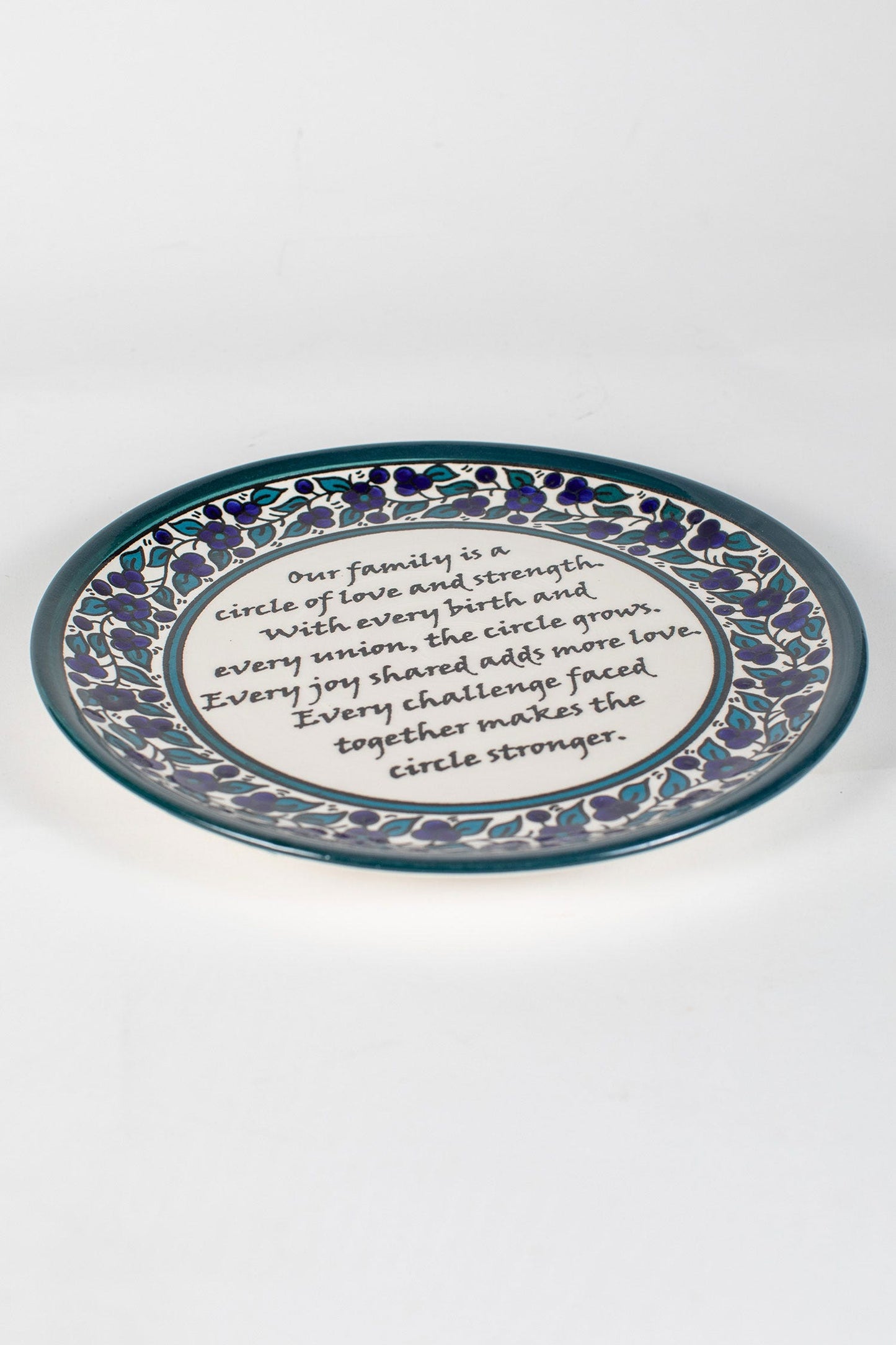 Plate family poem ceramic 10D green/navy/white