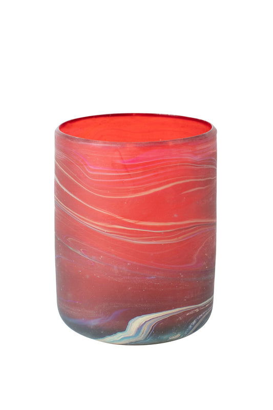 Candleholder w/sand Phoenician glass 3Dx4H red/blu