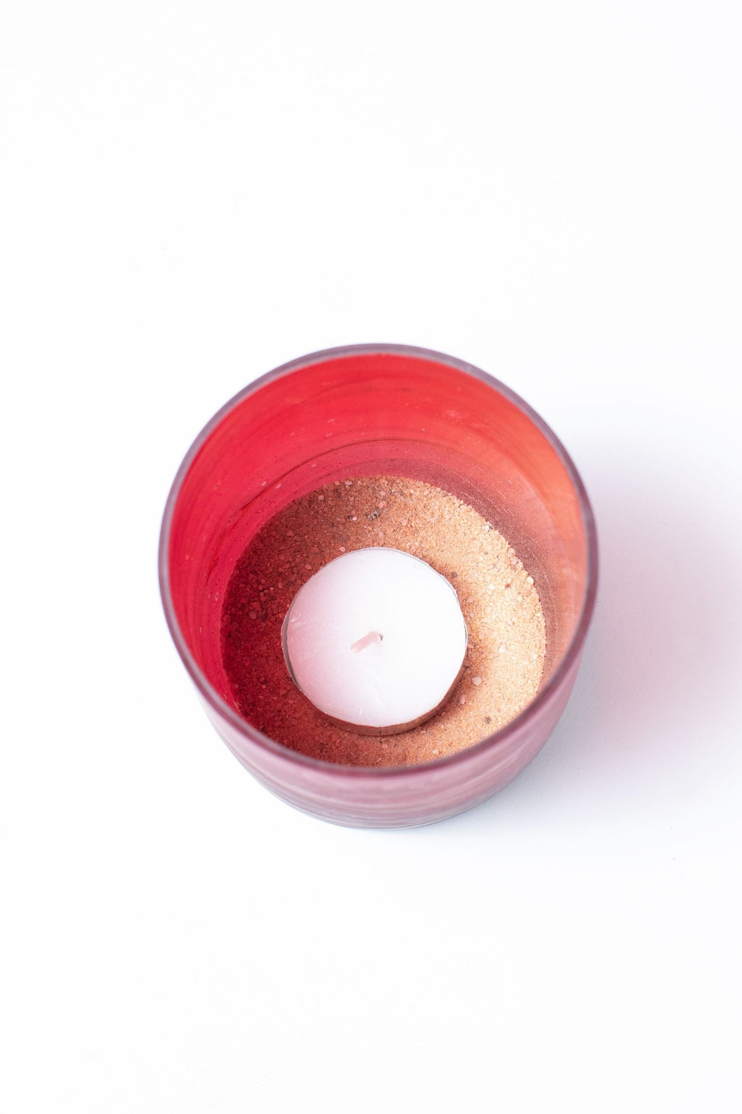 Candleholder w/sand Phoenician glass 3Dx4H red/blu