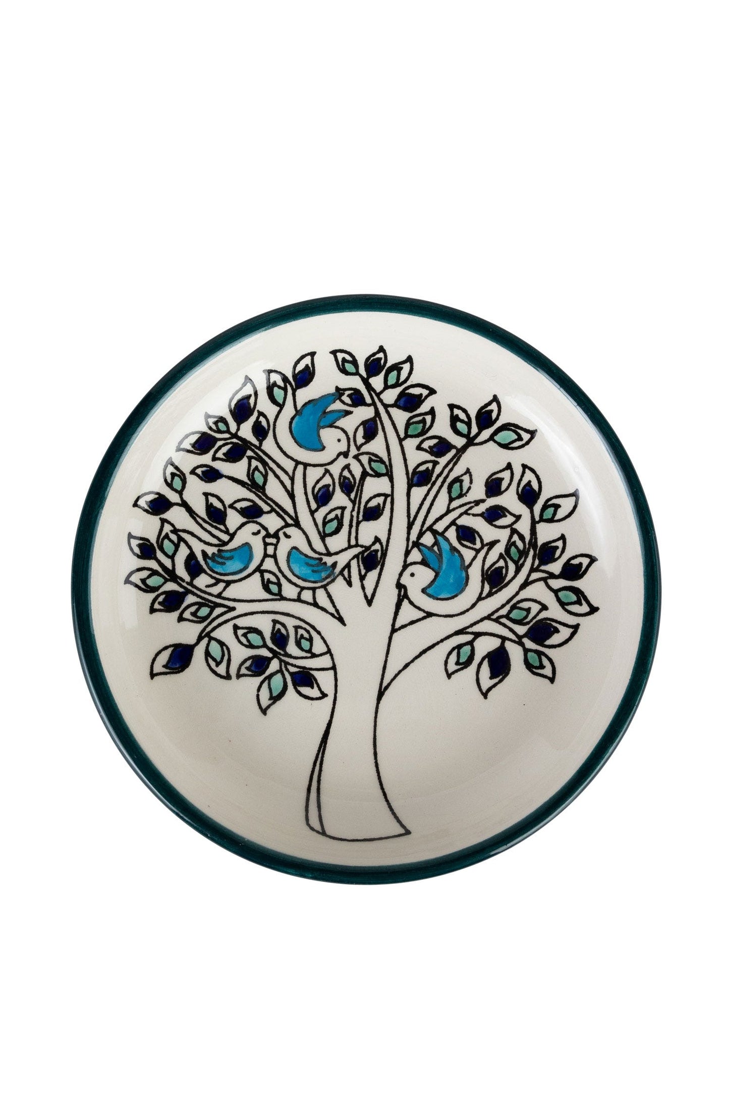 Dish olive tree w/birds M/2 cer 5Dx.75 crm/grn/blu