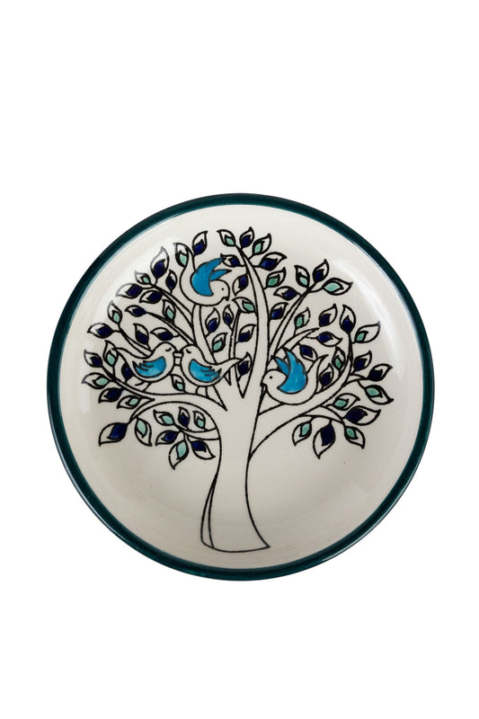Dish olive tree w/birds M/2 cer 5Dx.75 crm/grn/blu