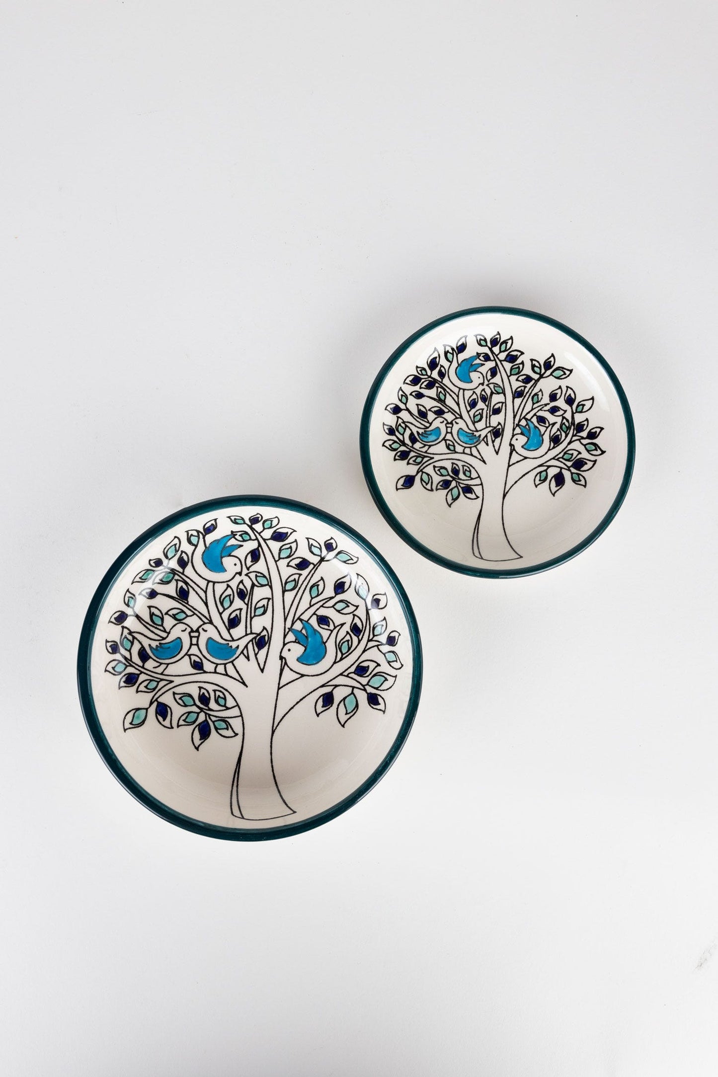 Dish olive tree w/birds M/2 cer 5Dx.75 crm/grn/blu