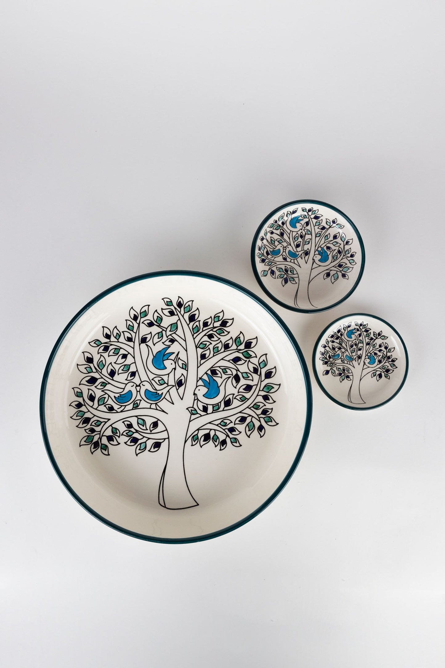 Dish olive tree w/birds M/2 cer 5Dx.75 crm/grn/blu