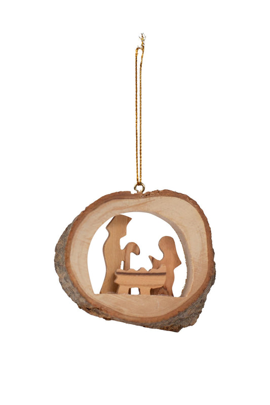 Ornament nativity in hollow branch M/2 wood 3D nat