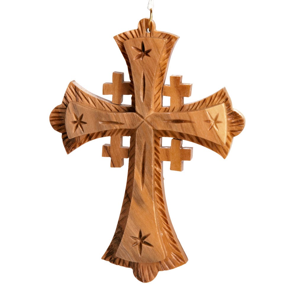Ornament cross olive wood 4L natural