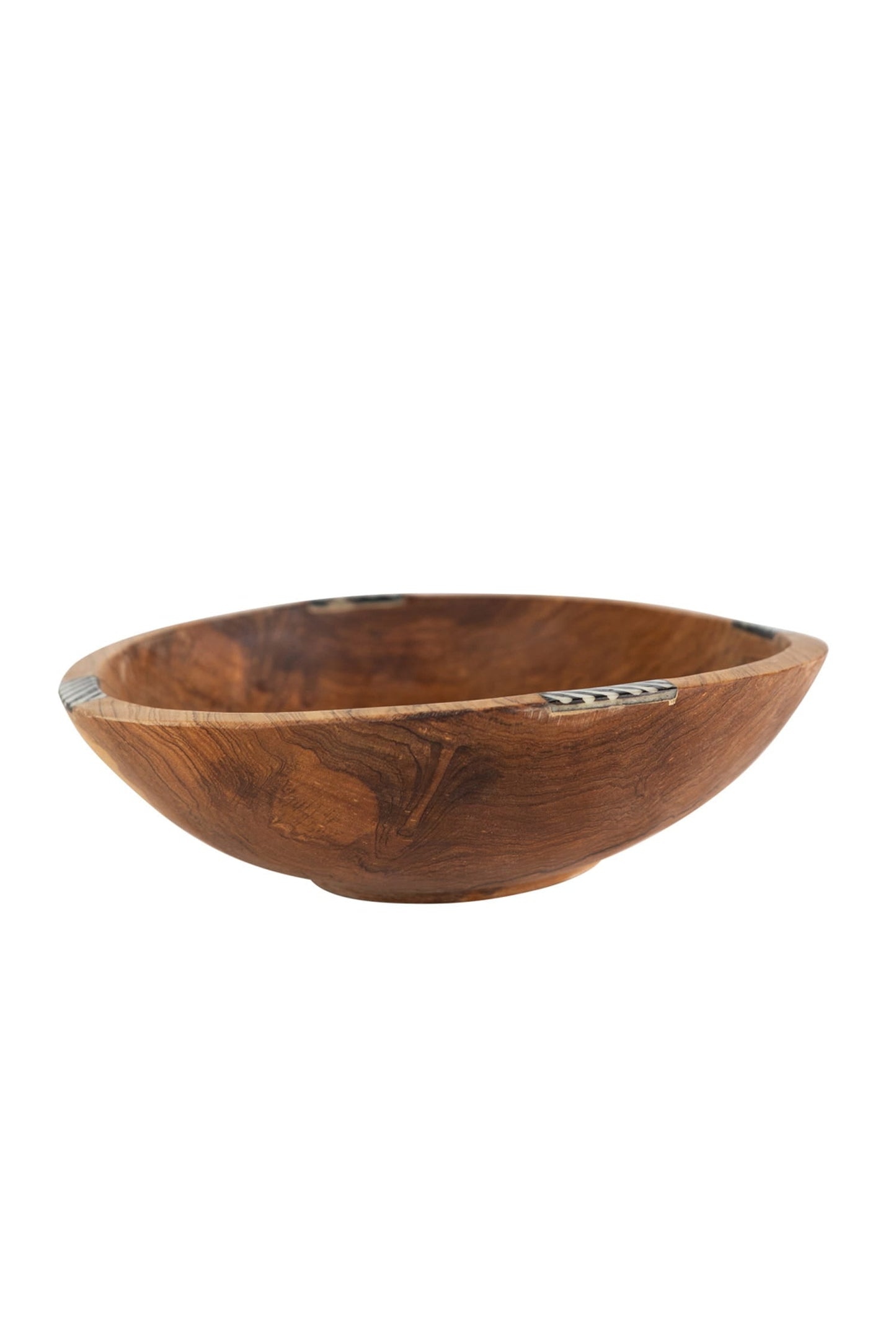 Bowl L bone inlay olive wood 12Dx3.25H brn/blk/wht