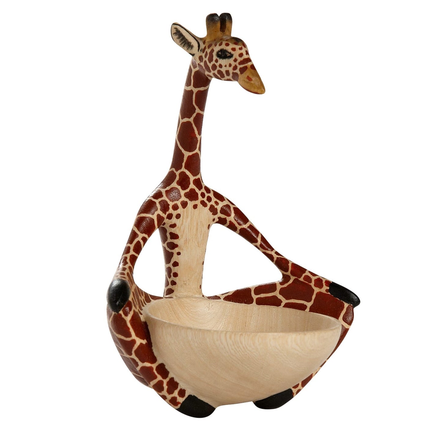 Giraffe w/bowl wood 6H nat/blk