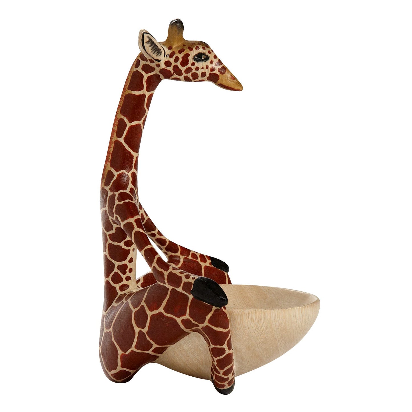 Giraffe w/bowl wood 6H nat/blk