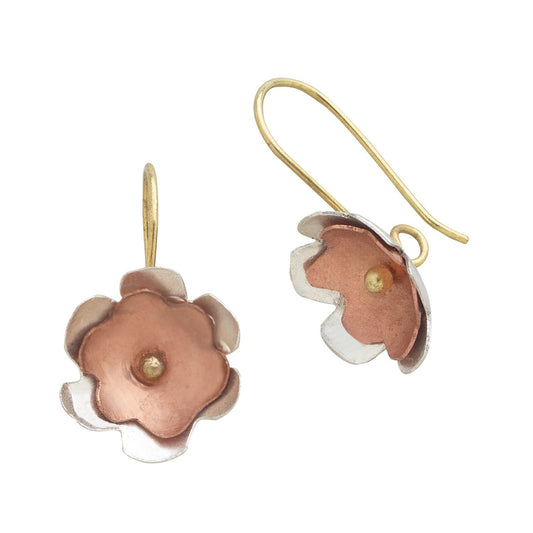 Earrings 3D flower plated copper .75D cppr/silv