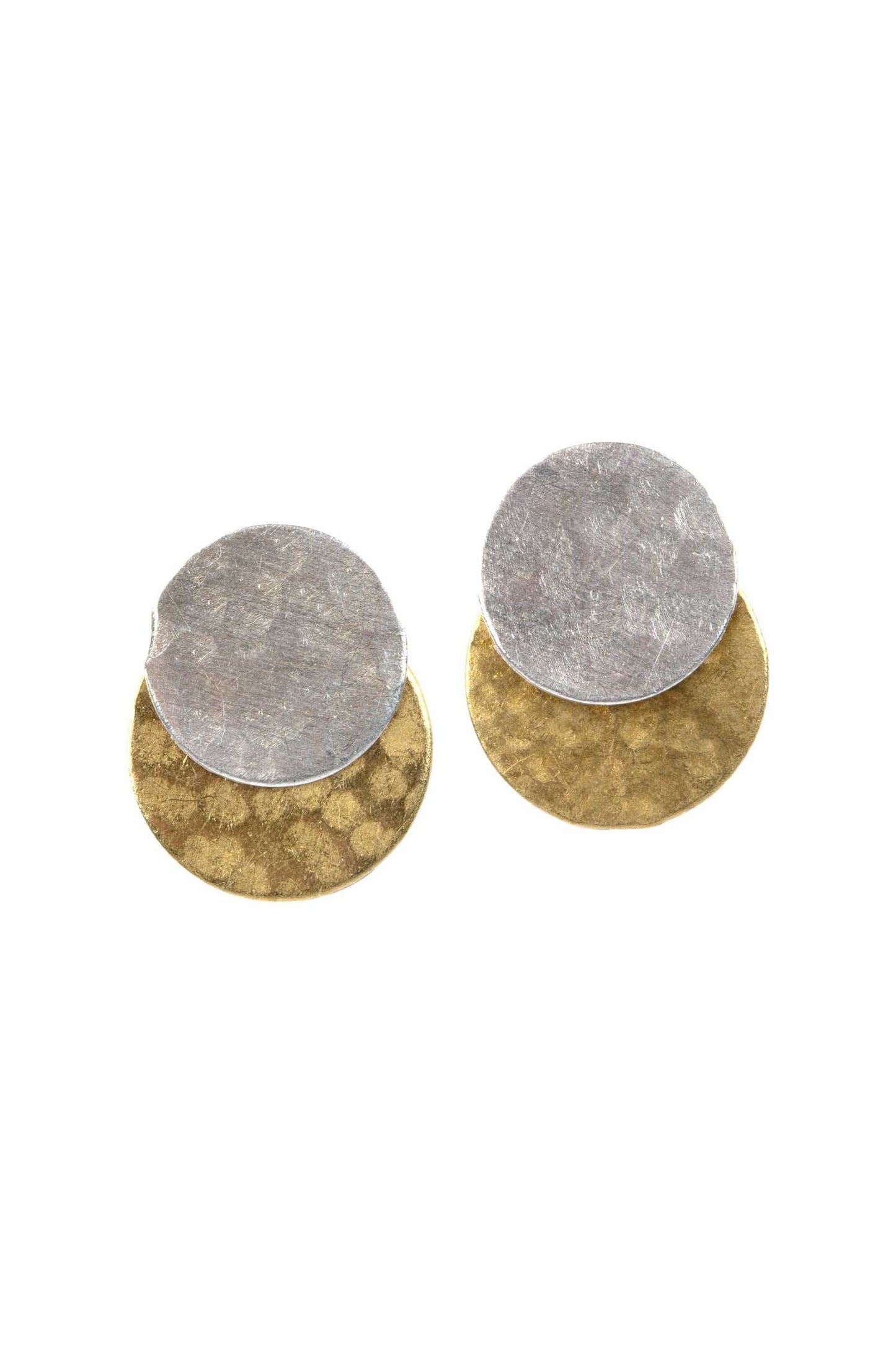Earrings post double disc .5D brass/silver color