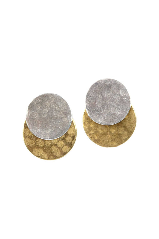 Earrings post double disc .5D brass/silver color