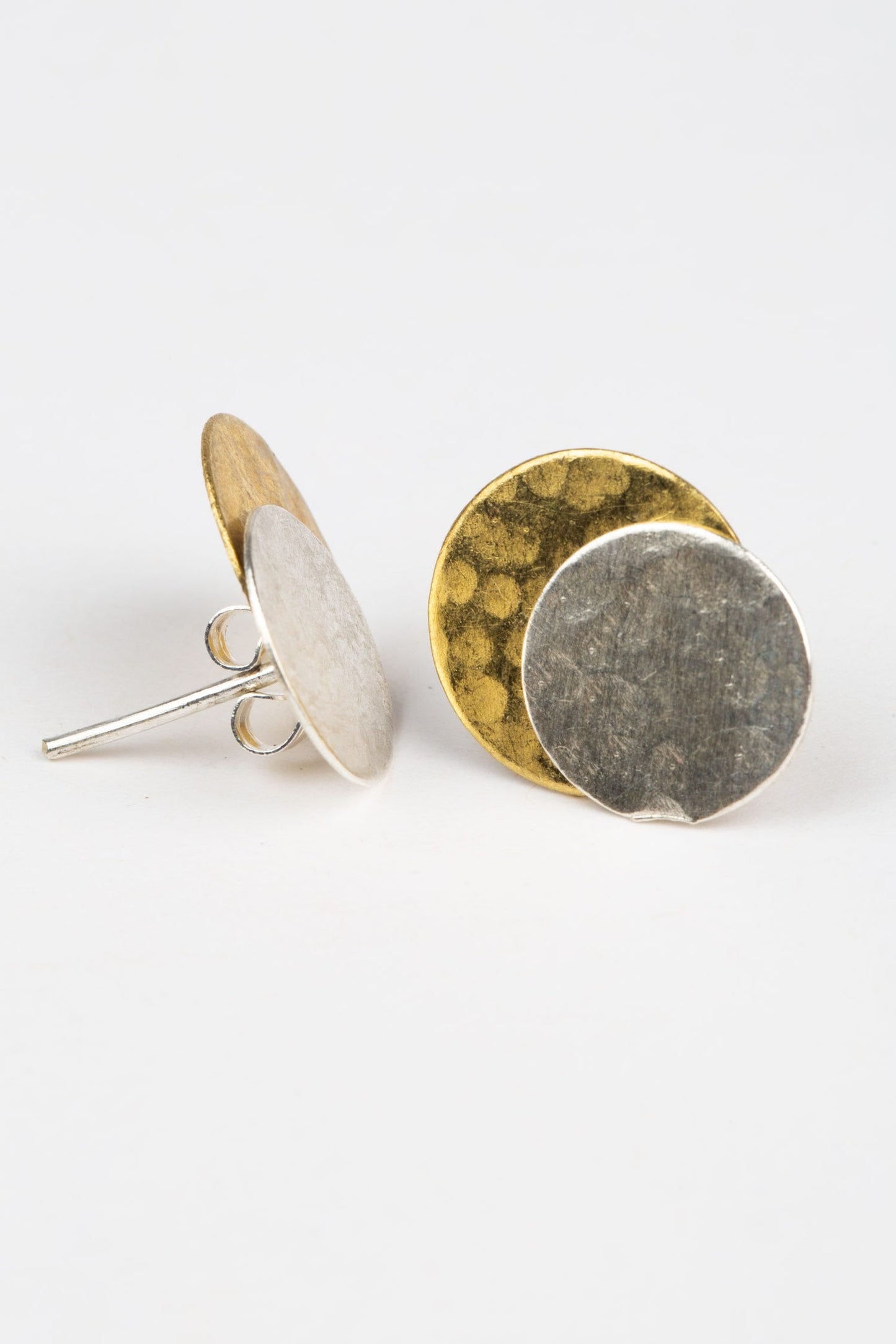 Earrings post double disc .5D brass/silver color
