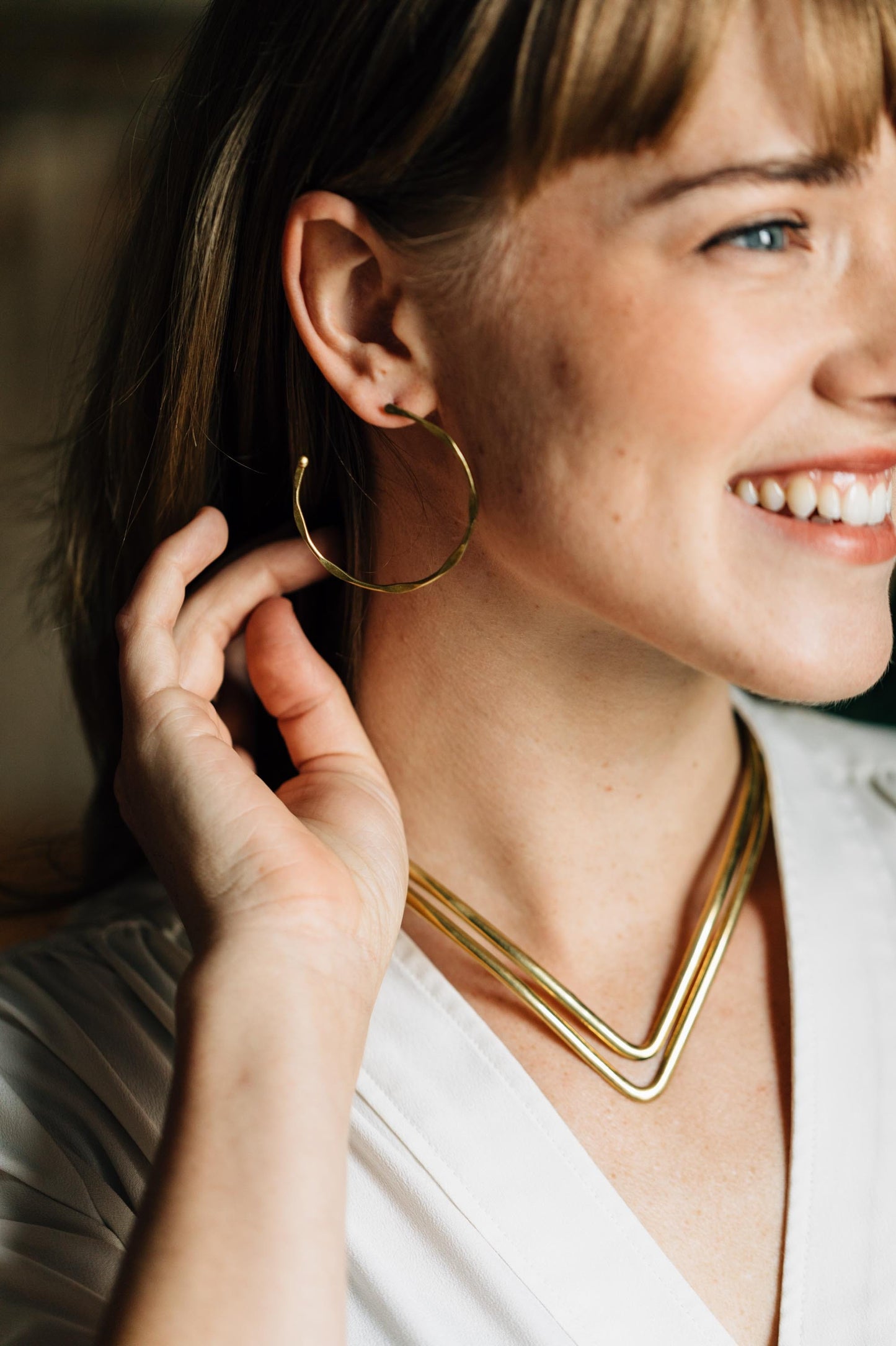 Earrings post open hoop metal 2D brass
